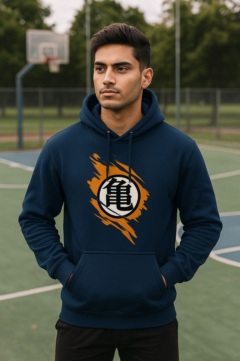 Goku Print Oversized Petroleum Blue Hoodie