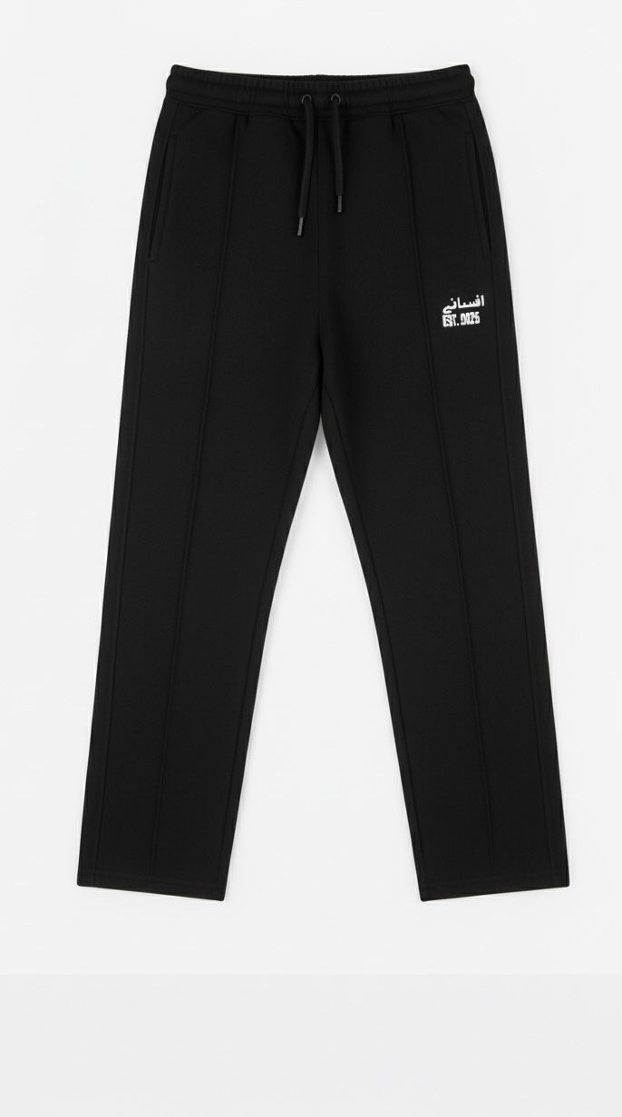 Straight Fit Pleated Bottom Loose Black Trouser
