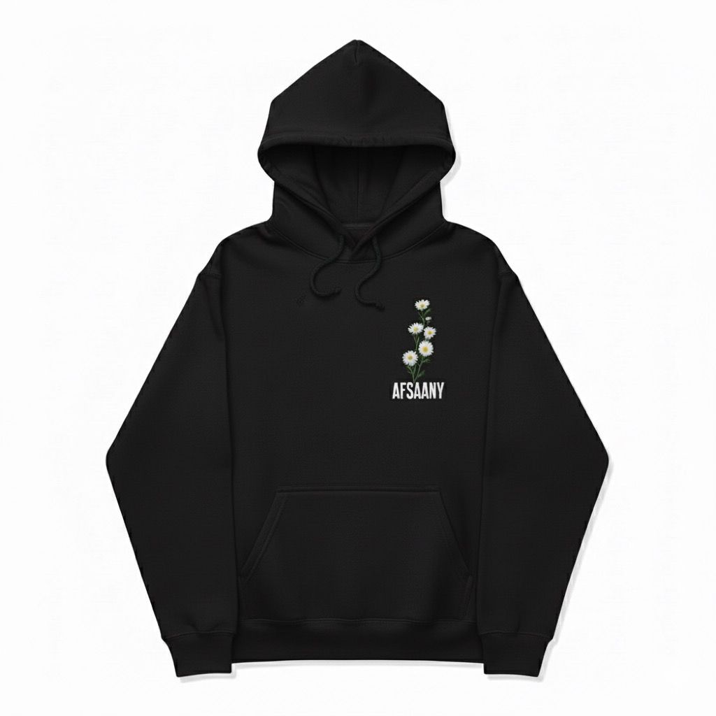 Daisy Print Black Oversized Hoodie