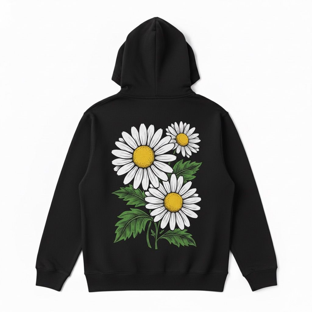 Daisy Print Black Oversized Hoodie
