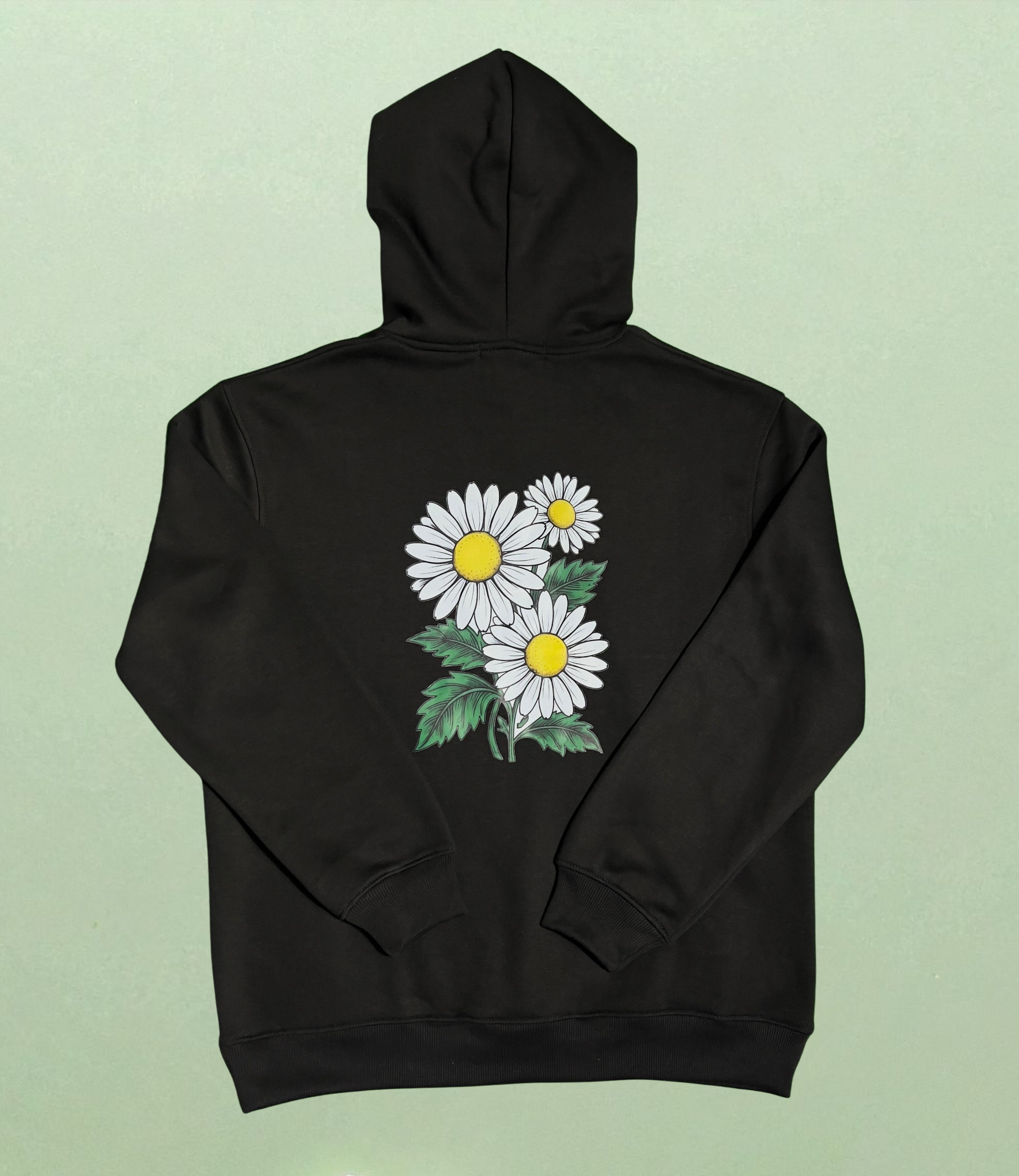 Daisy Print Black Oversized Hoodie